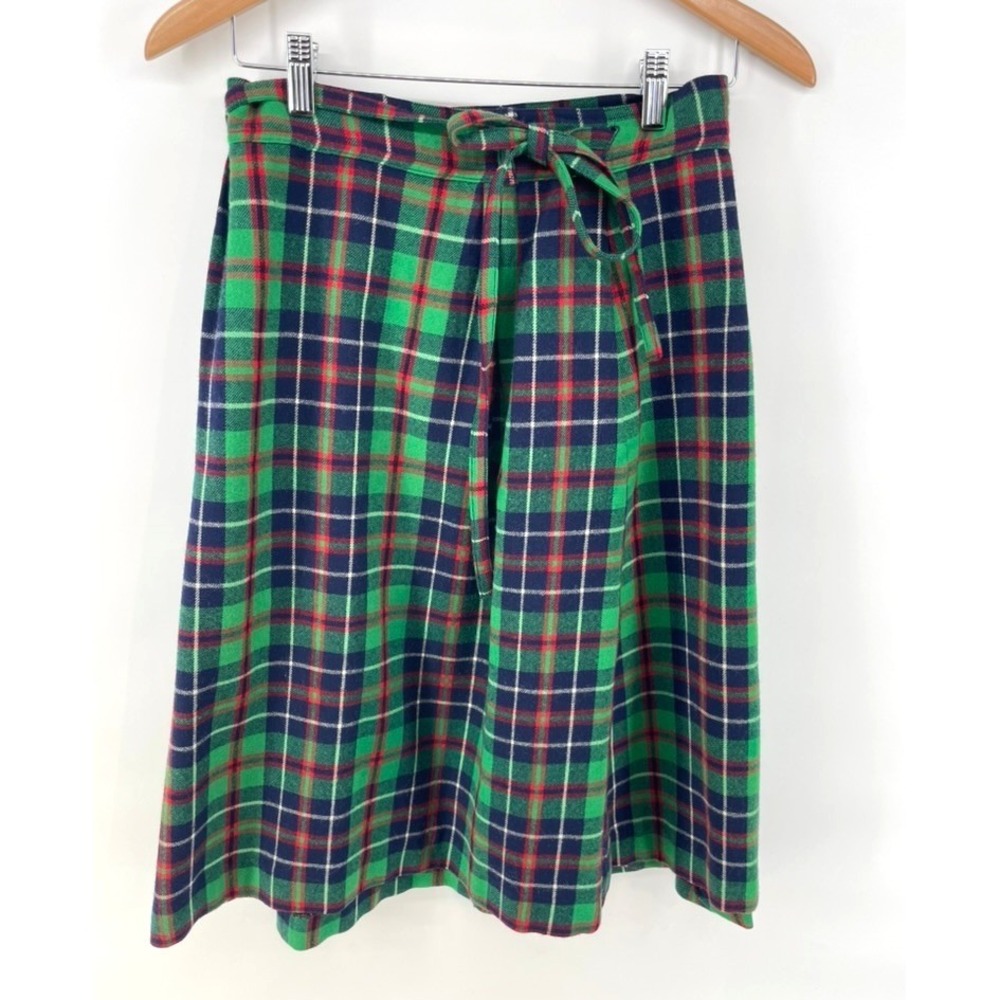 Vintage Wool Wrap Skirt Plaid Women's Size XS/S Green Multicolor Academia Retro